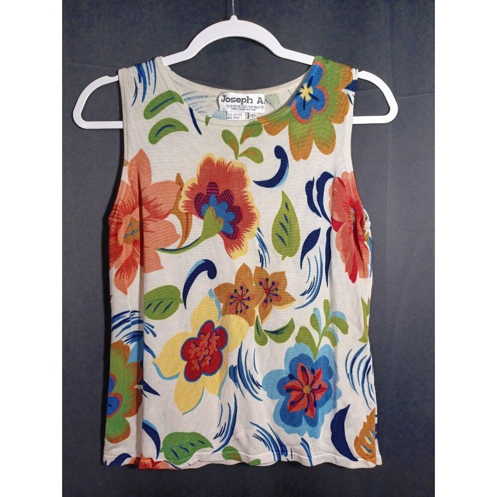 Joseph A Silk Bright Floral Ivory Tank Top Women’s Large Spring Layer